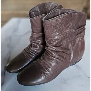 Slouchy Ankle Boots Women 38 Size 8 Brown Taupe Soft Leather Flat Made In Italy